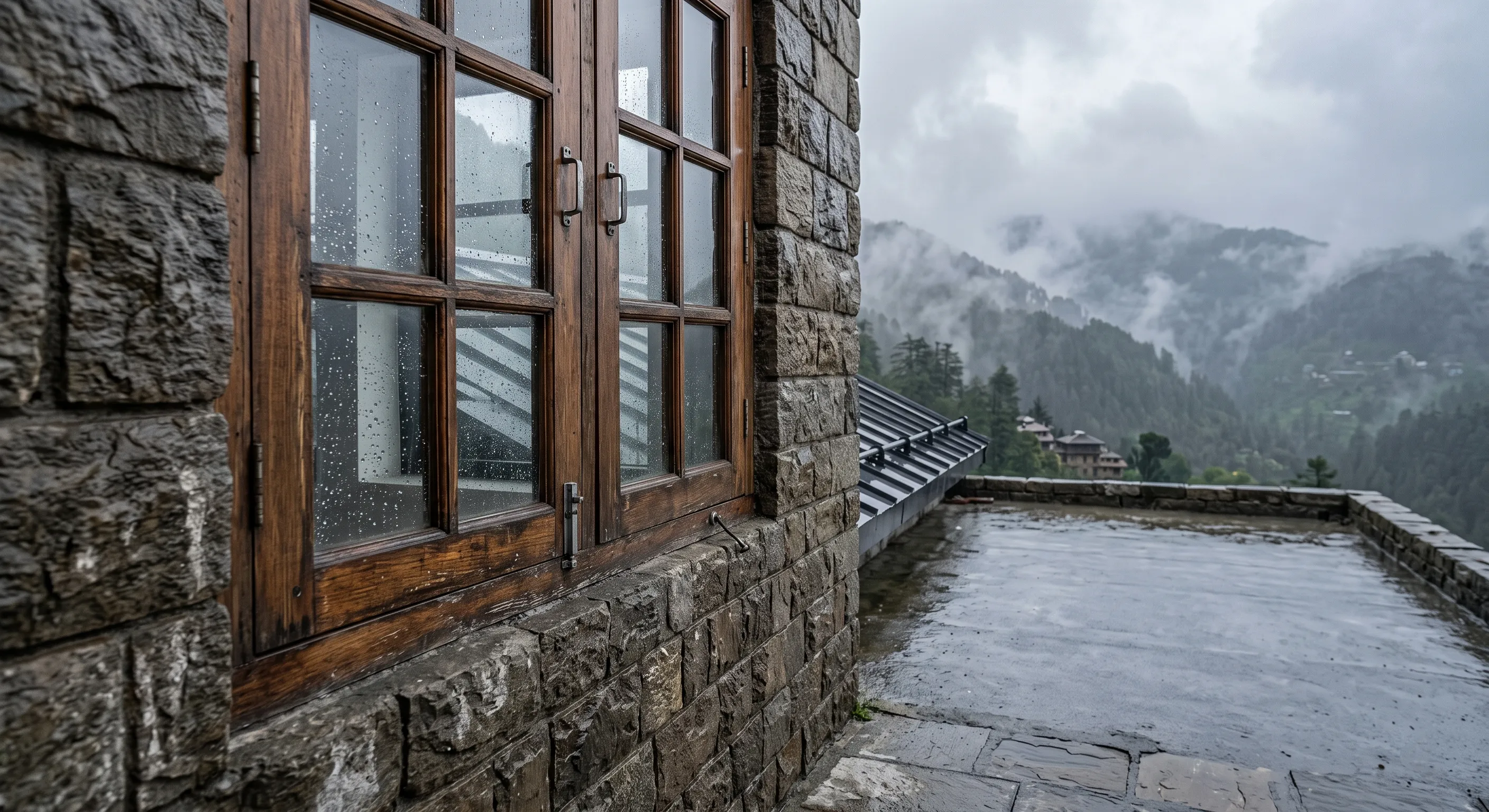Showing the rainfall outside with KAATHKUNI style home.