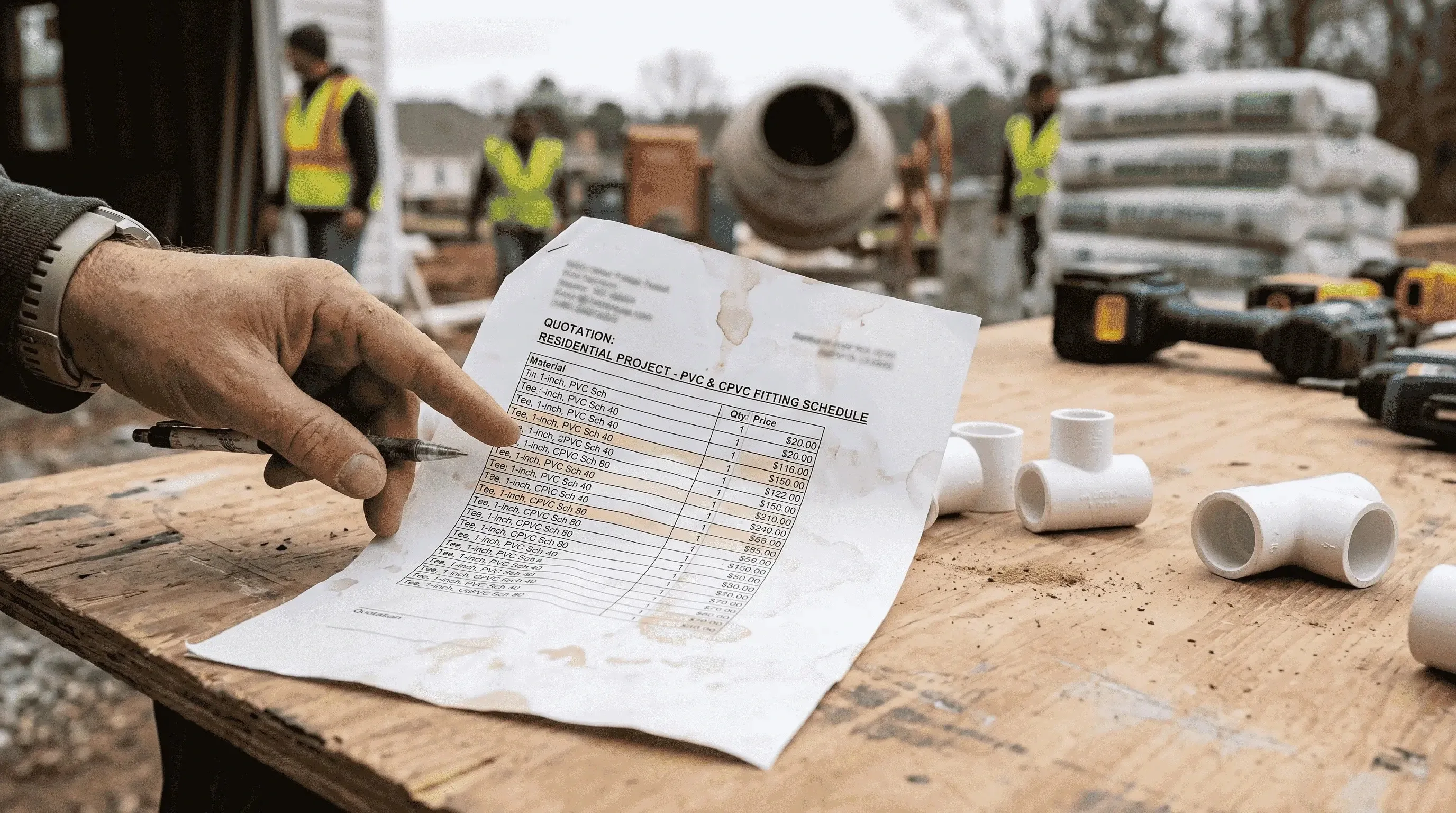 Image of a construction material quotation.